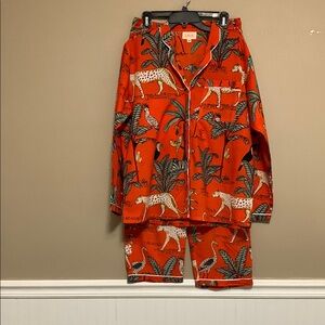 Lilbelle Women’s Kids Orange Pajama Set Medium Animal Print Fun Colorful